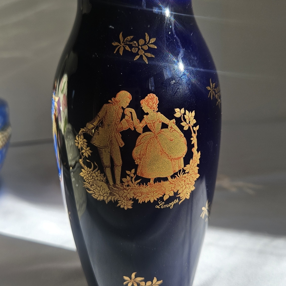 Vintage Cobalt Blue & Gold Limoges Vase | French Romantic Decor